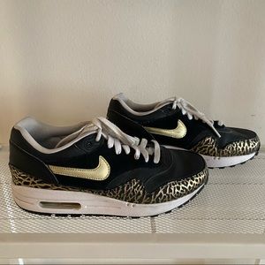 Nike Air Max 1 - Custom Gold & Black Leopard Design - Women's Size 7.0